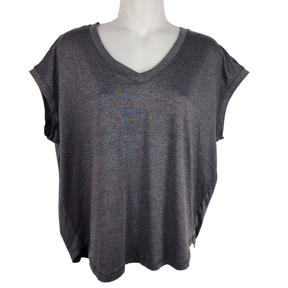 Yogalicious Women Activewear Tee Heather Gray Flowy Super Soft V Neck Relaxed M